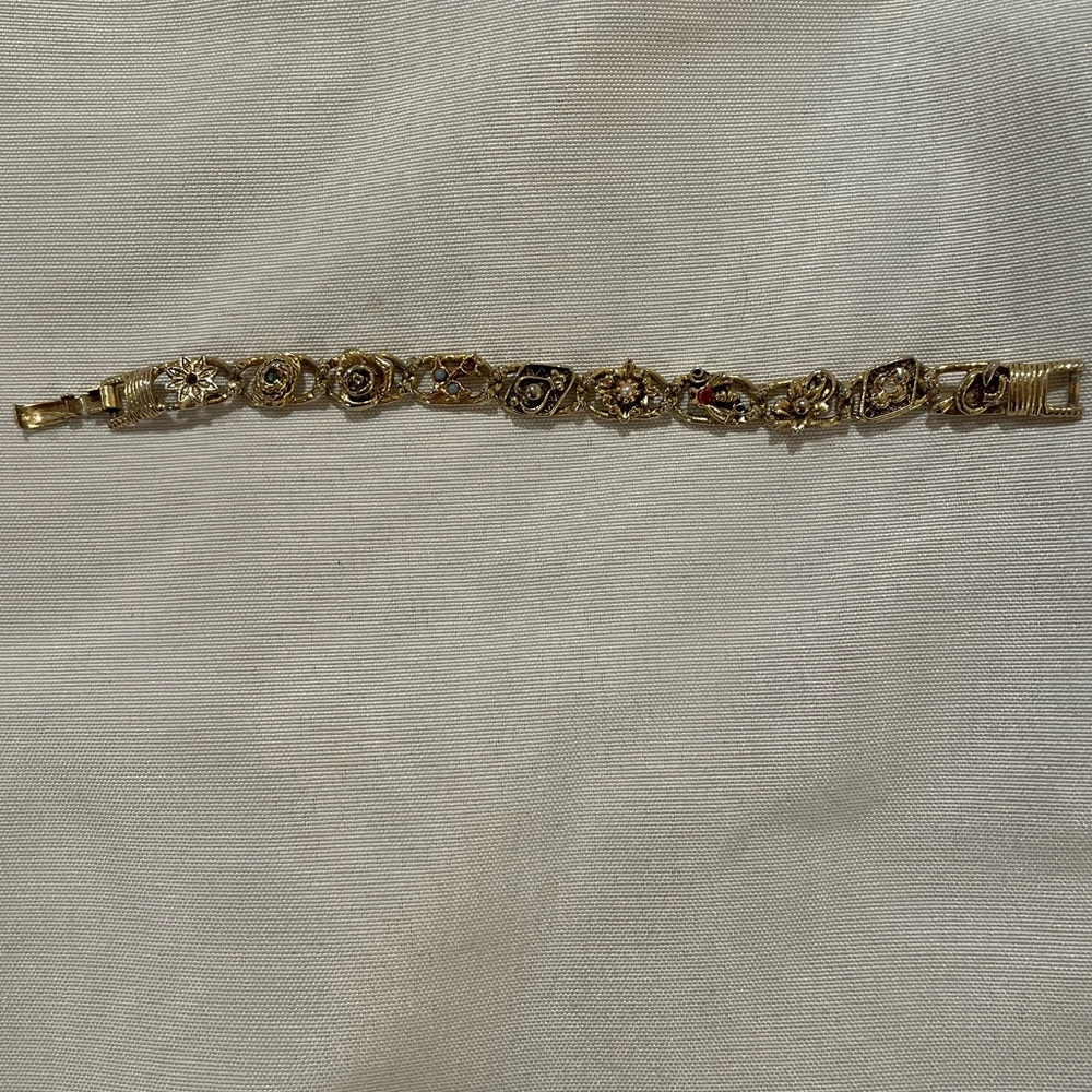 Vintage Goldette Charm Bracelet Faux Gemstones beautiful
